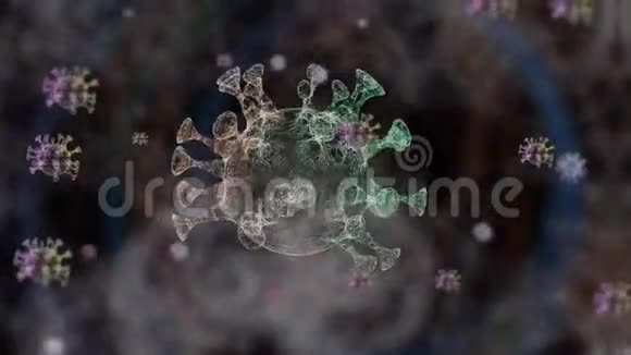 快速变异不同的病毒在离焦的黑暗背景上跳舞视频的预览图