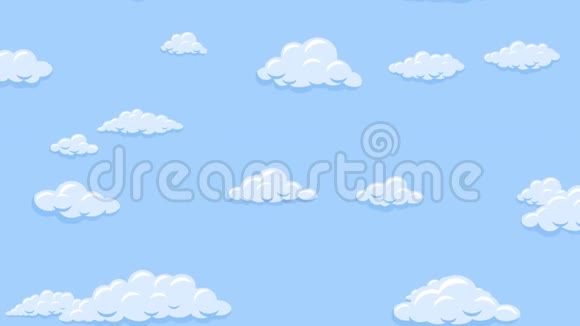 卡通云在蓝天上垂直飘下来后台无缝循环动画视频的预览图