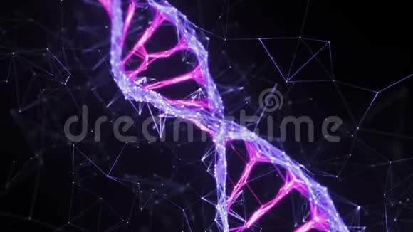 运动背景数字荧光DNA分子链4k环粉紫色视频的预览图