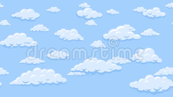 卡通云漂浮在蓝天上后台无缝循环动画视频的预览图