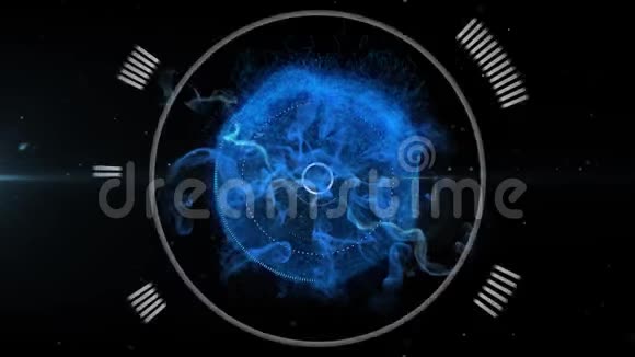 黑色背景上有白色圆圈的发光蓝球动画视频的预览图