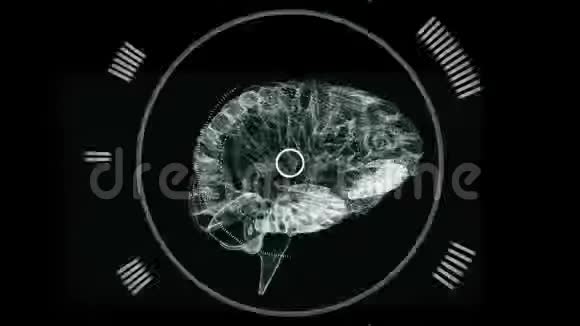 3d发光的白色人脑在黑色背景上旋转动画视频的预览图