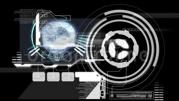 在黑色背景上旋转的三维发光蓝色人脑动画视频的预览图