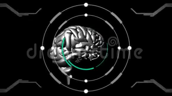 黑色背景下三维金属人脑旋转动画视频的预览图