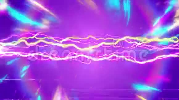 动画蓝色粉红色和黄色发光的脉动射线移动视频的预览图