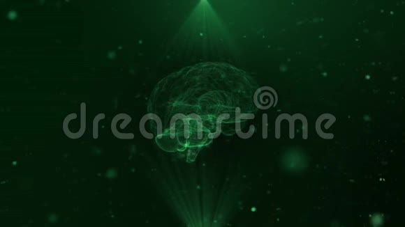 人工智能人脑全息图在绿色射线中的光粒子之间旋转3D渲染视频的预览图