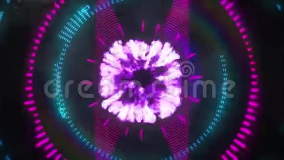 红色蓝色和粉红色发光的脉动圆圈移动动画视频的预览图
