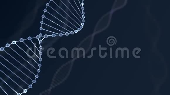 具有景深的抽象蓝色闪闪发光的DNA双螺旋debrises三维渲染的DNA构建动画视频的预览图