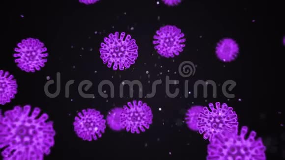 冠状病毒2019nCOV病毒细胞在血管中作为黑色背景上的圆形灰色细胞动画概念视频的预览图