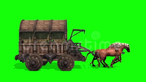 马车跑侧绿色屏幕3D渲染动画视频的预览图