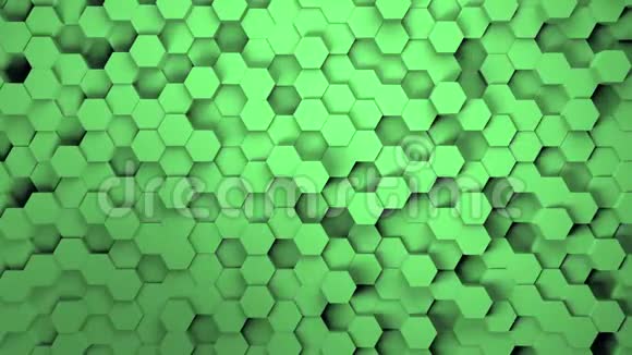 抽象六边形几何背景浅绿色六角形网格图案与挥动运动背景画布3d视频的预览图