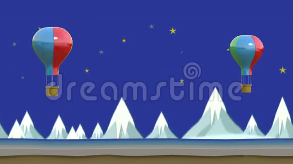 动画动作气球在晚上漂浮在高山之上秒28可以为循环切割视频的预览图