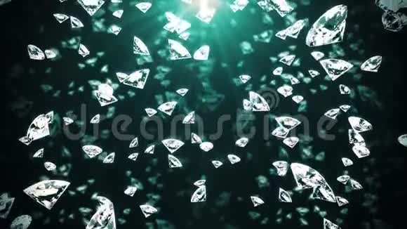 抽象背景与缓慢下降的宝石晶体或钻石华晨星落在蔚蓝的背景上闪耀着光芒视频的预览图