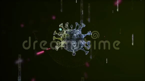 透明气泡内胚芽的三维动画在黑暗背景上被激光粒子攻击带有美元图标视频的预览图