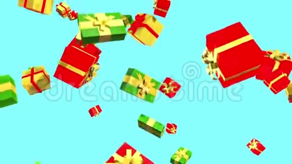 瀑布圣诞礼品盒蓝色屏幕视频的预览图