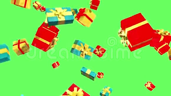 瀑布圣诞礼品盒绿屏视频的预览图