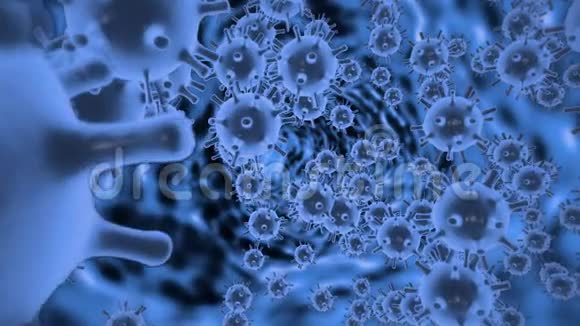 血管中以蓝色细胞形式漂浮于血管壁背景的致病冠状病毒2019nCov细胞视频的预览图