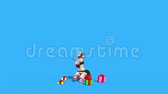 性感精灵圣诞礼物蓝屏3D渲染动画视频的预览图