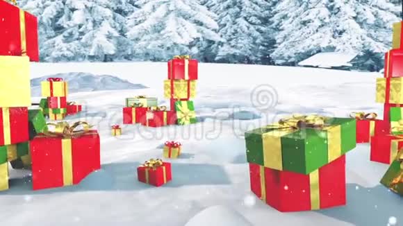 雪地动画背景3D渲染动画圣诞礼物视频的预览图