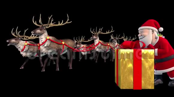圣诞老人克劳斯推出圣诞礼物驯鹿阿尔法哑光3D渲染动画视频的预览图