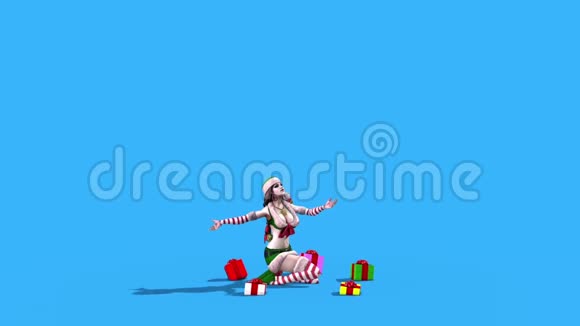 性感精灵圣诞礼物边蓝屏3D渲染动画视频的预览图