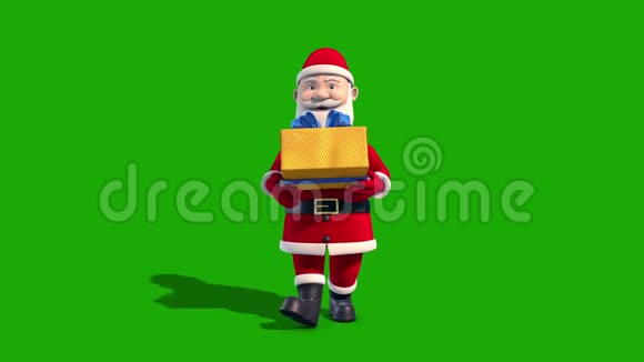 圣诞老人步行循环与礼物圣诞绿幕3D渲染动画视频的预览图