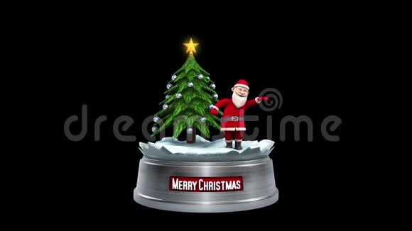 圣诞老人舞蹈圣诞树环阿尔法哑光三维渲染动画视频的预览图