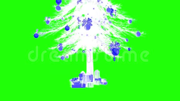 围绕白色圣诞树蓝球绿屏3D渲染动画视频的预览图