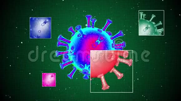深绿色背景下的冠状病毒分子冠状病毒危险流感热成像仪视频的预览图