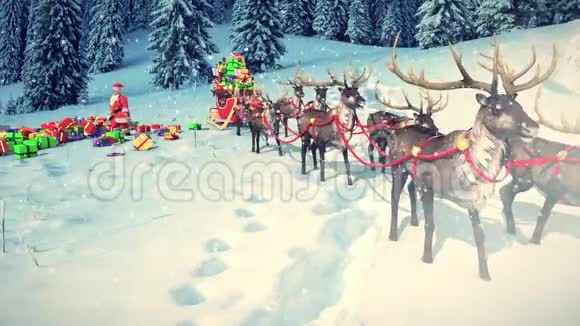 圣诞老人驯鹿圣诞礼物雪阿尔法马特3D渲染动画视频的预览图