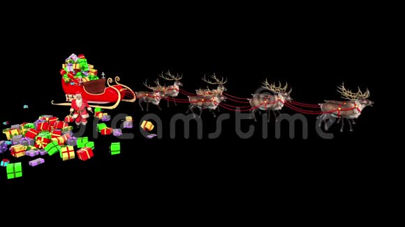 圣诞老人驯鹿圣诞礼物雪阿尔法马特3D渲染动画视频的预览图