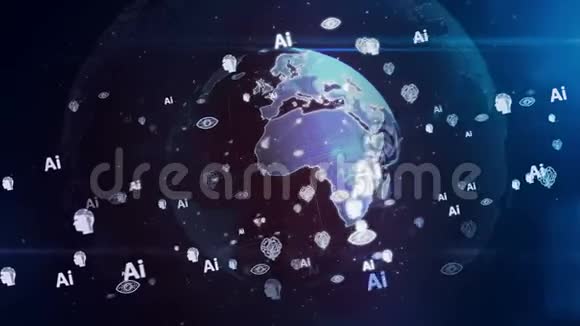 数字地球环和无缝背景下的人工智能符号视频的预览图