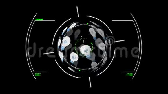 用灯泡旋转形成的范围扫描数字地球仪动画视频的预览图