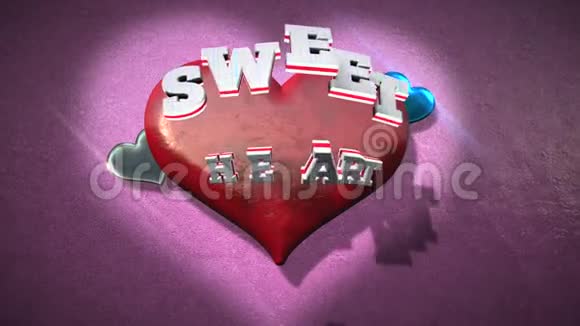 动画特写甜蜜的心文字和运动浪漫的心情人节闪亮的背景视频的预览图