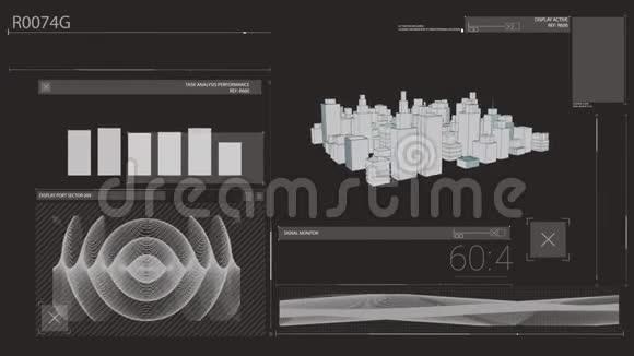 黑屏上图形动画与三维城市旋转视频的预览图
