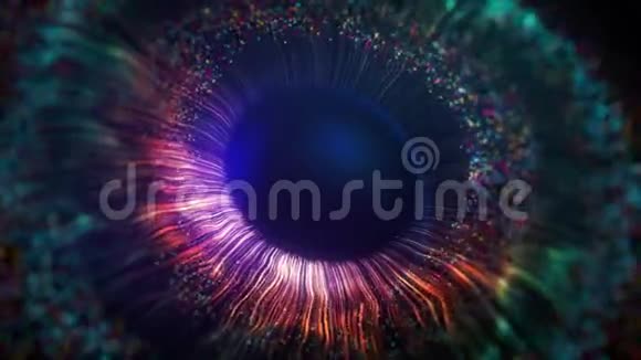 人类五彩虹膜的眼部动画概念彩虹的线条在闪光后从明亮的白色圆圈中散开视频的预览图