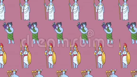 彩色背景下的古希腊神的无缝动画图案古希腊神话孤立无援4K装载视频的预览图