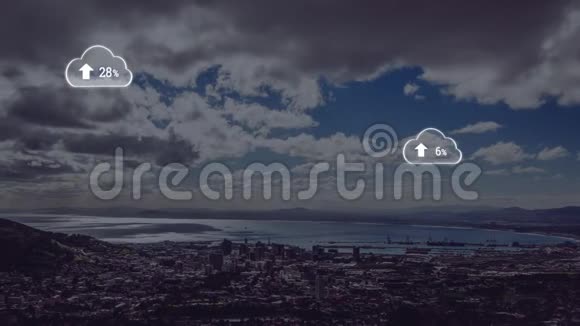 具有百分比和城市背景的云图标动画视频的预览图