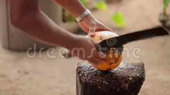 一个用砍刀砍椰子的人视频的预览图