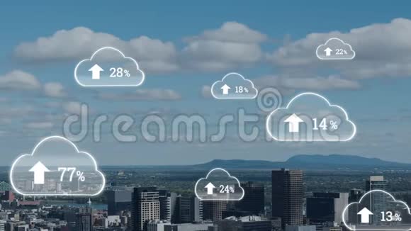 具有百分比和城市背景的云图标动画视频的预览图