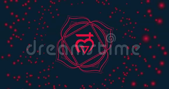 动画的脉轮第一个符号是红色莲花在中风异热症瑜伽偶像Om标志视频的预览图