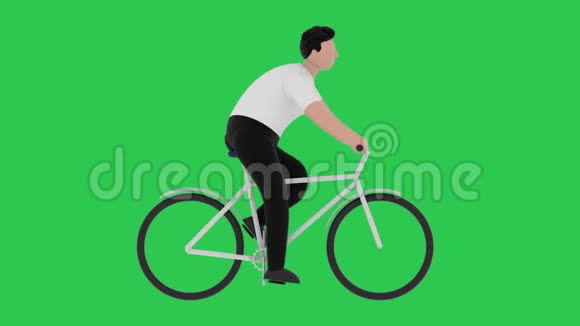 卡通人物骑自行车在绿色背景上无缝循环运动图形动画视频的预览图