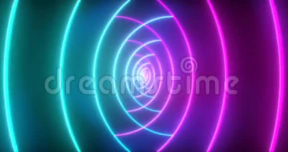 抽象形式的无缝环粉蓝色霓虹灯VJ科幻隧道视频的预览图