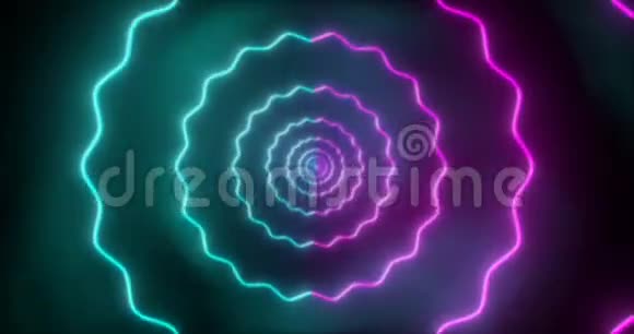 摘要无缝环粉红色和蓝色霓虹灯VJ科幻隧道在波浪形视频的预览图