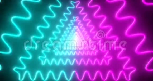波状三角形无缝环粉蓝色霓虹灯VJ科幻隧道视频的预览图