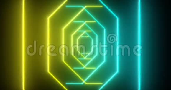 抽象无缝环黄蓝霓虹灯VJ科幻未来隧道视频的预览图