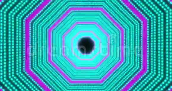 八角形无缝环粉红色和蓝色霓虹灯VJ未来隧道视频的预览图