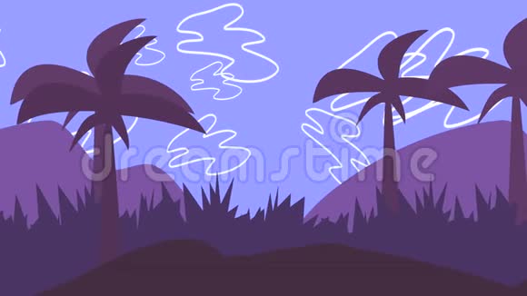 卡通动画背景与棕榈山抽象背景视频的预览图