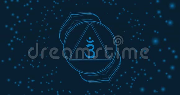 动画查克拉阿吉纳第六个符号是蓝色两片花瓣中的莲花异热症瑜伽偶像Om标志视频的预览图