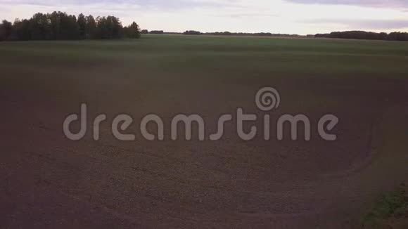 空中犁田向无人机射击越过耕地秋天收获的空田视频的预览图